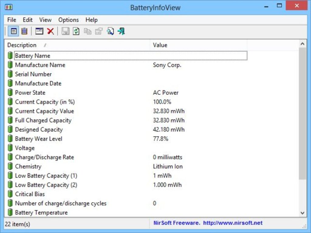 برنامج BatteryInfoView - لقطة شاشة 1
