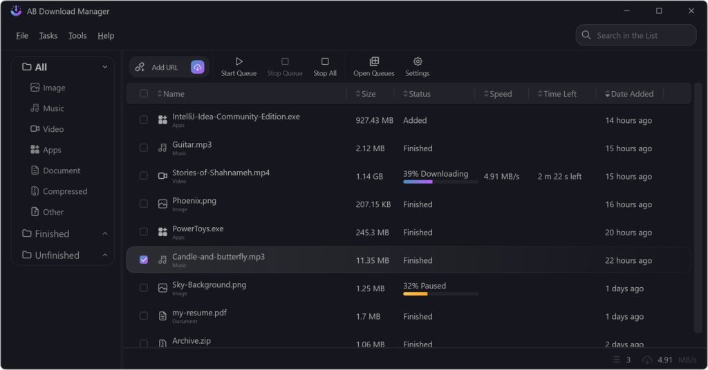 برنامج AB Download Manager - لقطة شاشة 1